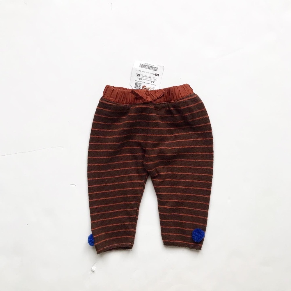 Zara NWT brown stripe pom hem pants 3-6m & 6-9m
